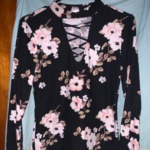 Floral Cross-Neck Shirt